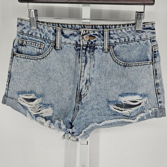 Forever 21 Womens Sz 28 Acid Wash Blue Jean Cutoff Denim Shorts Distressed - Picture 1 of 4